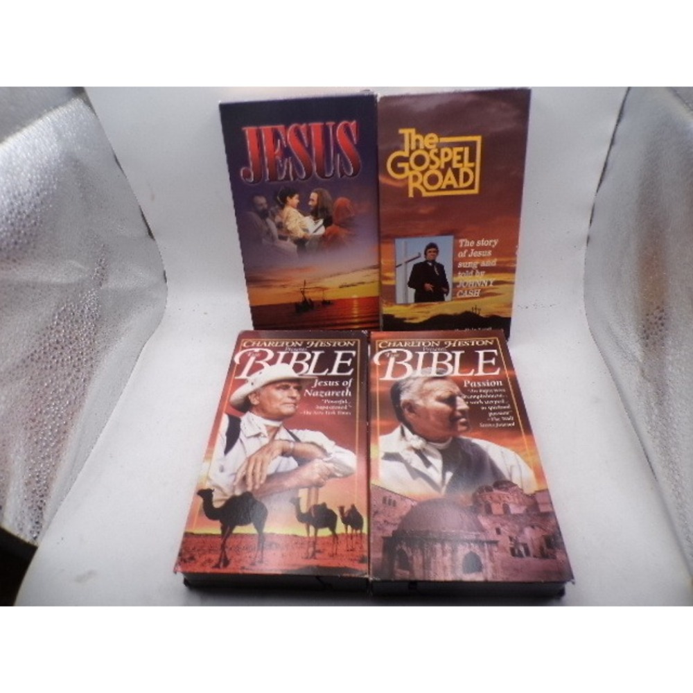 Religious VHS Lot Charlton Heston The Bible Jesus Johnny Cash Gospel Road 4 Tape